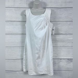 NWT DKNY Linen Stretch Spring Pleated Shoulder Dress Size 12 White 💗